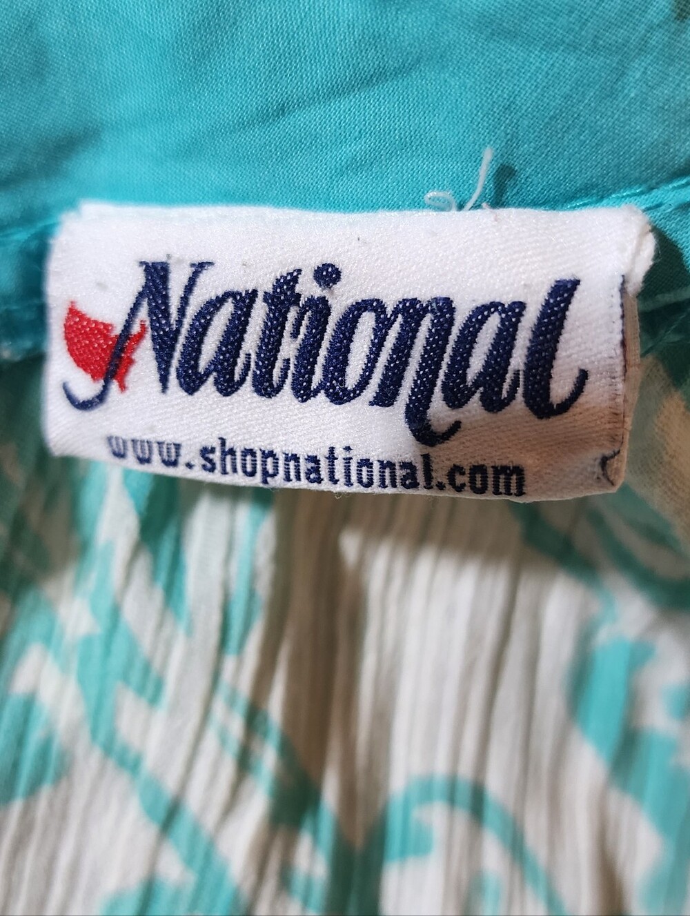 NATIONAL 80s Tropical Caftan Dress Turquoise Resort Boho Midi M/L - Picture 5 of 12